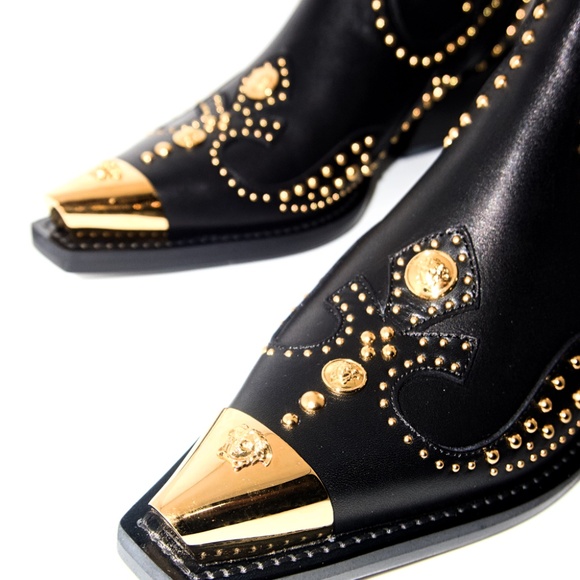 Versace Women’s Studded Leather Cowboy Ankle Boots - Picture 7 of 13
